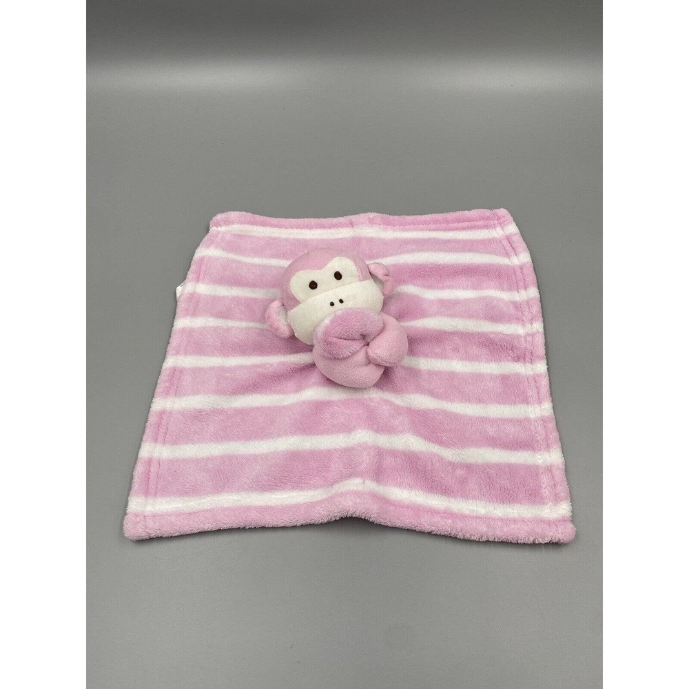 SL Home Fashions Pink Stripe Monkey Lovey Baby Security Blanket Plush